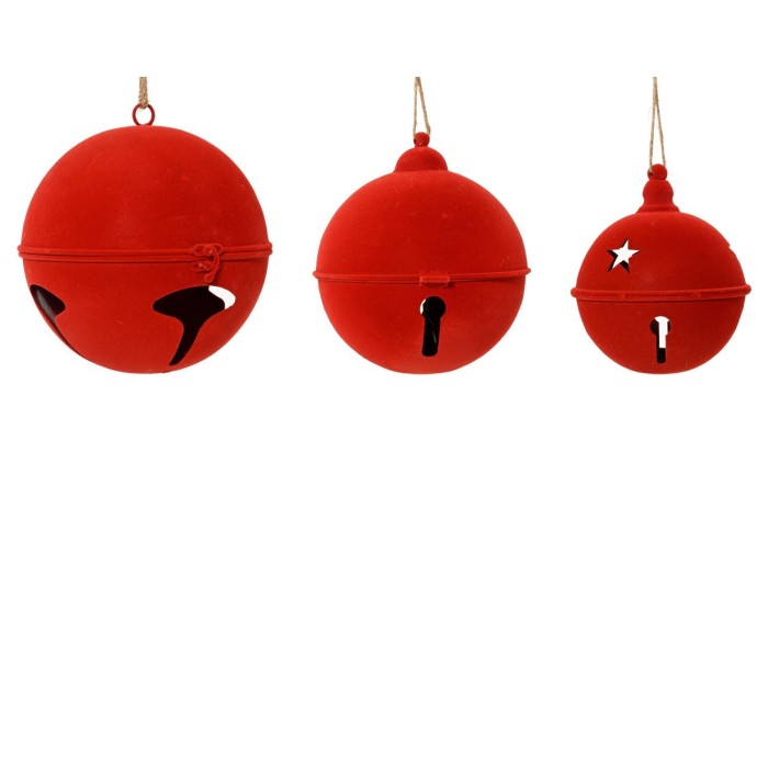SET 3 CAMPANELLE METALLO ROSSO FLOCCATE D.26